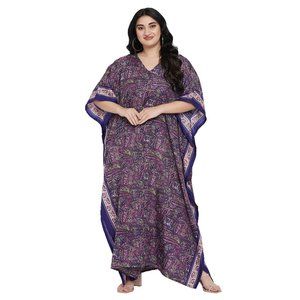 Gypsie Blue Women Polyester Purple Paisley Print Maxi Dress Kaftan Loungewear